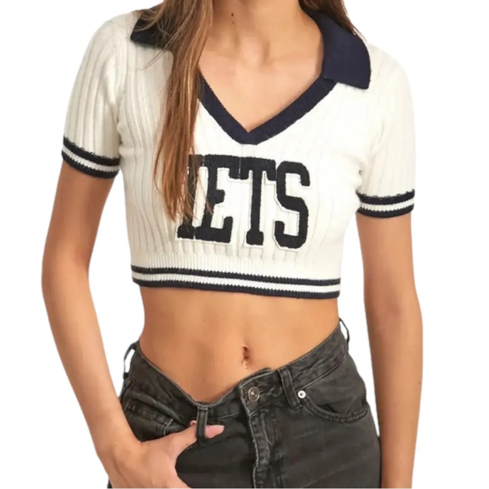 IETS Frans Crop Knit Ribbed Polo Sweater Medium